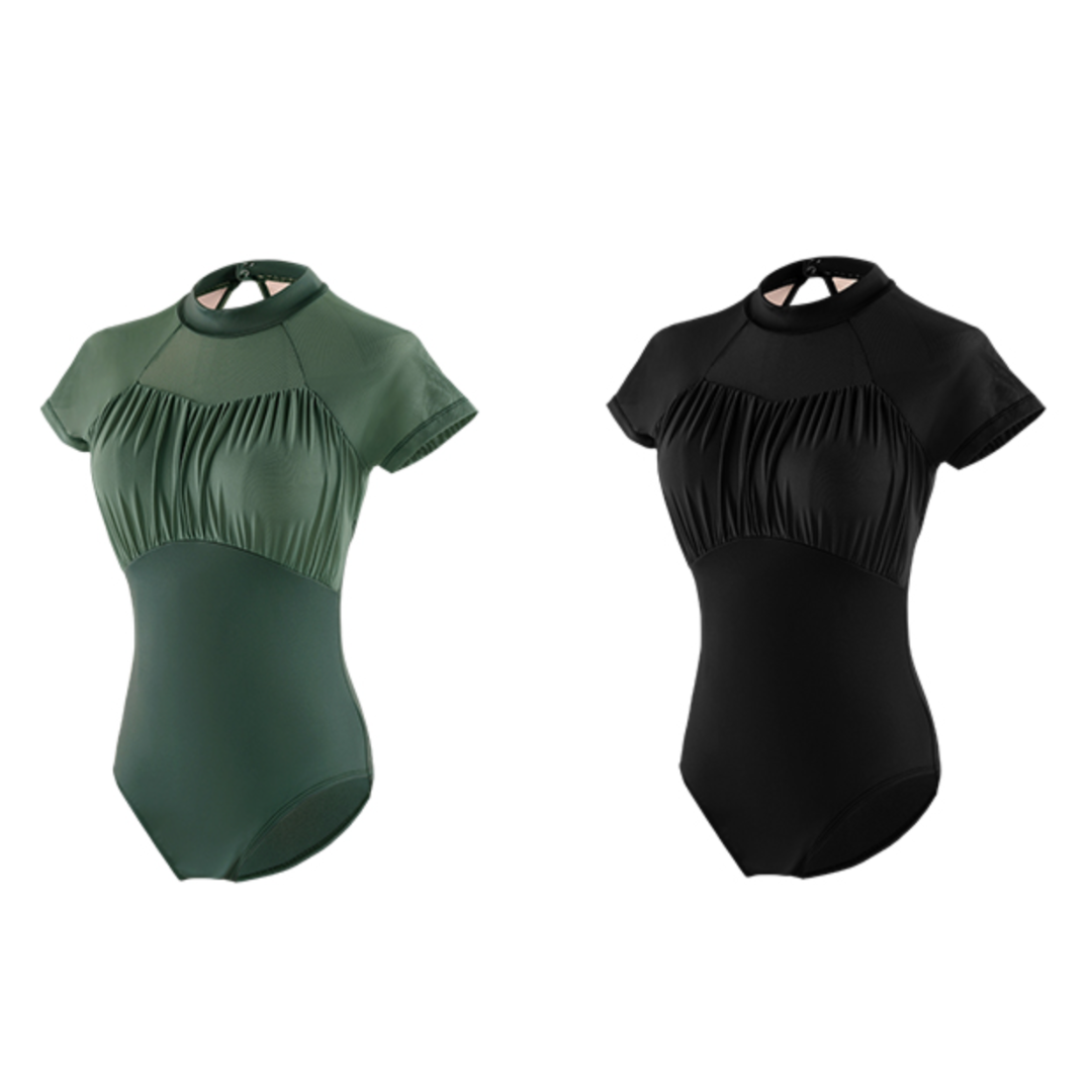 Mesh 半袖　切り替えレオタード