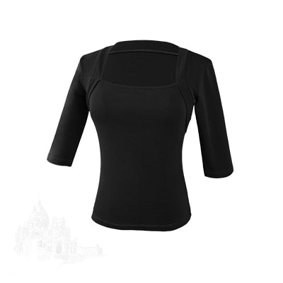 スクエアネック　5分袖トップス