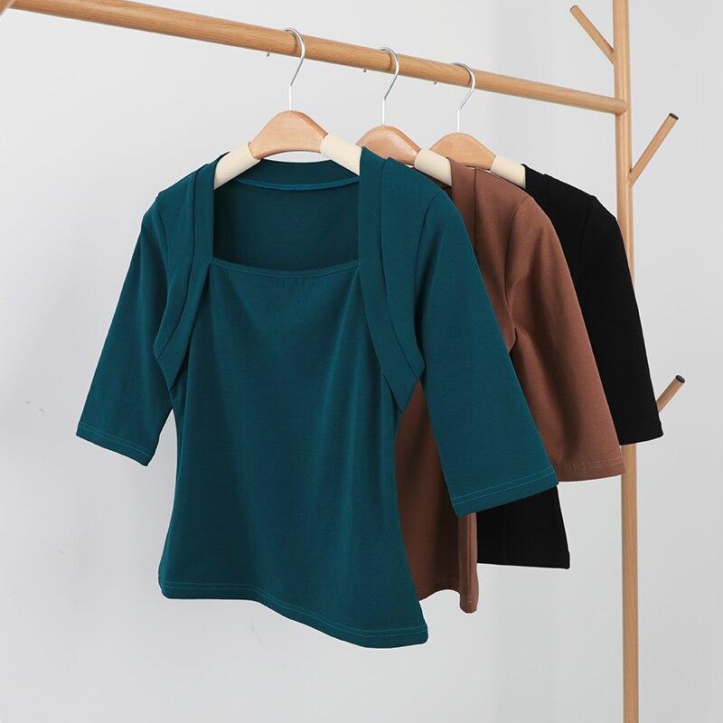 スクエアネック　5分袖トップス