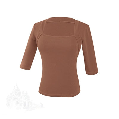 スクエアネック　5分袖トップス