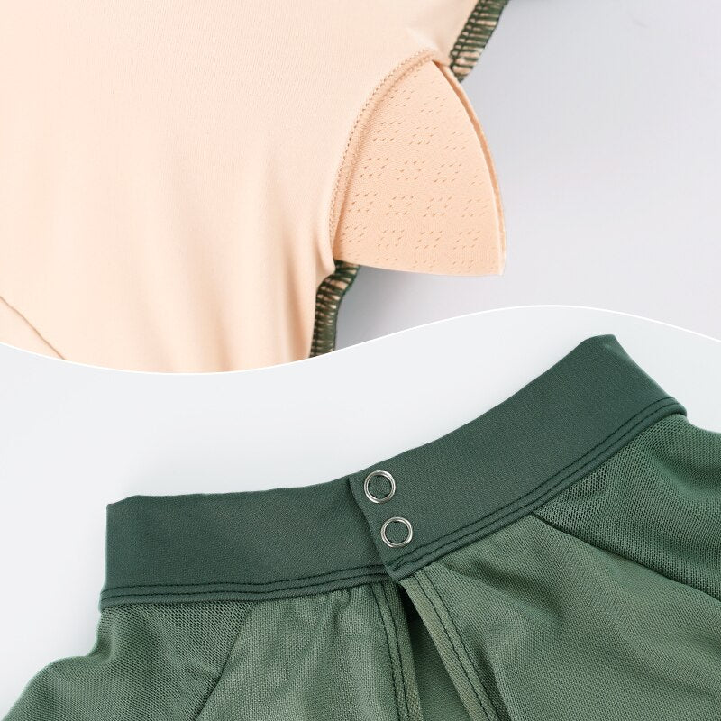 Mesh 半袖　切り替えレオタード