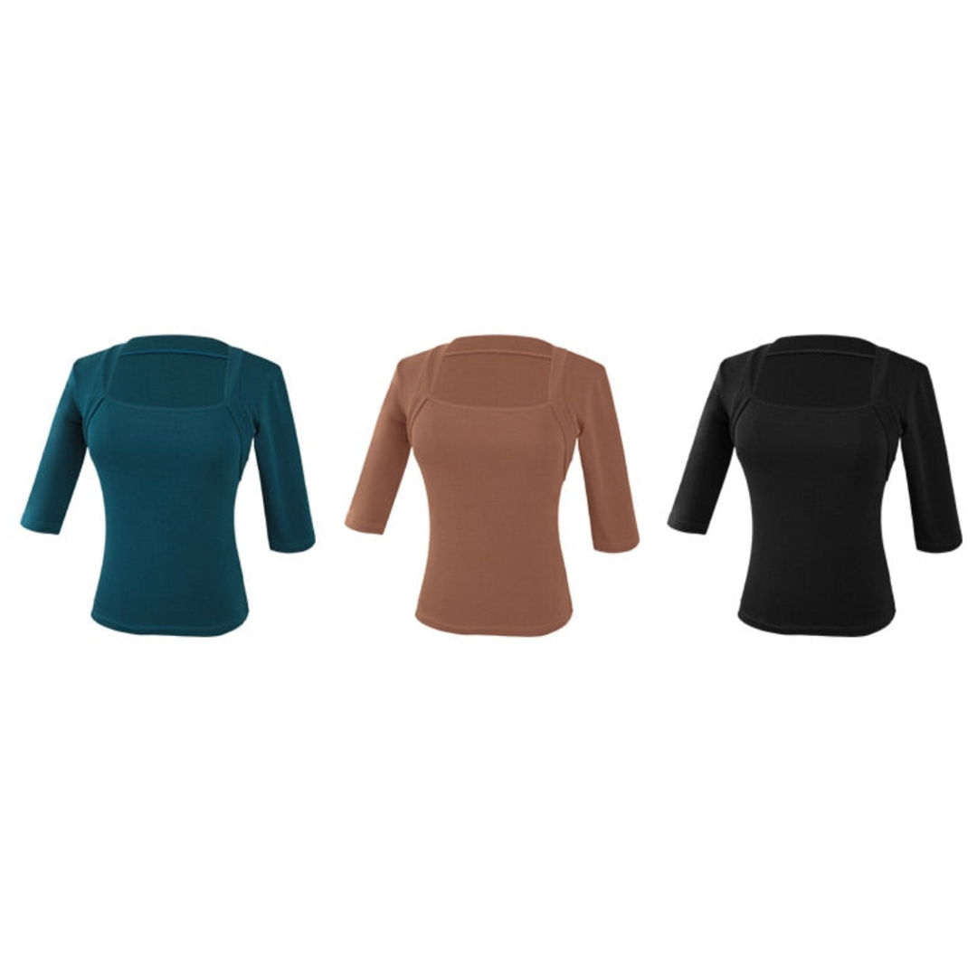 スクエアネック　5分袖トップス