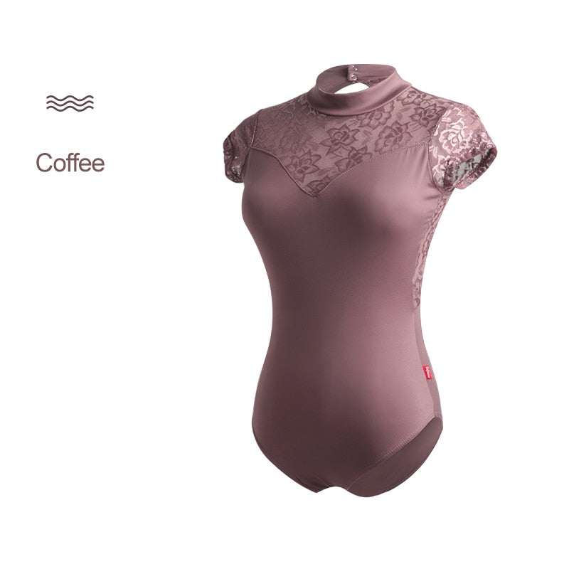 Lace ハイネック ショートスリーブレオタード