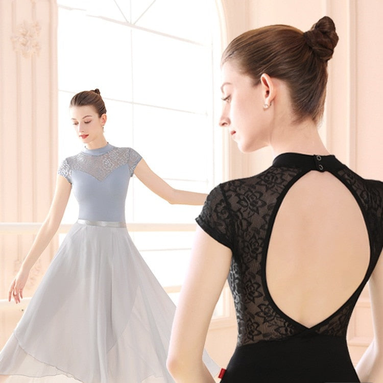 Lace ハイネック ショートスリーブレオタード