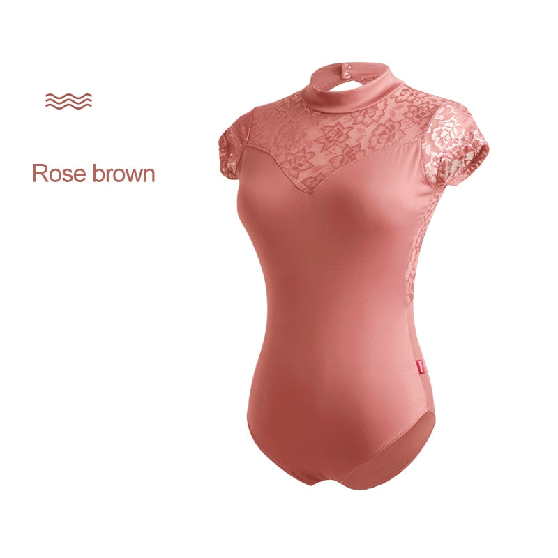 Lace ハイネック ショートスリーブレオタード